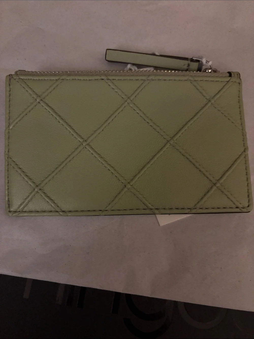 Tory Burch Olive Sprig Leather Zip Card Case